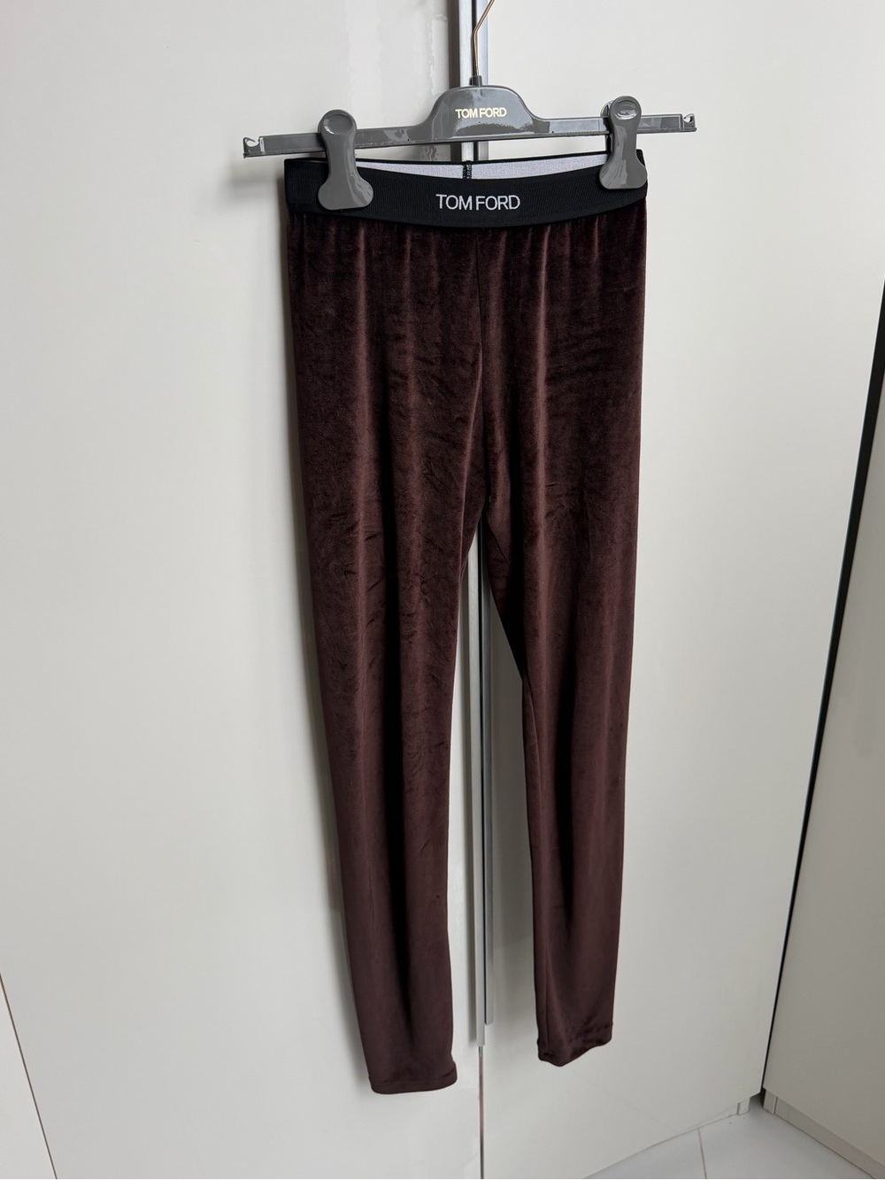Tom Ford Chocolate Velvet Leggings with Logo Waistband
